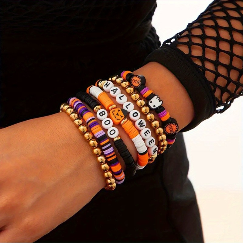 3pcs Halloween Themed Polymer Clay Beaded Bracelet Set